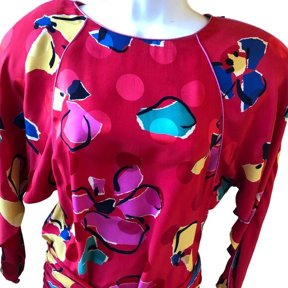 Joan Leslie by Kasper Vintage 70's Red SILK Dress Wrap Sash Hong Kong - Picture 13 of 14